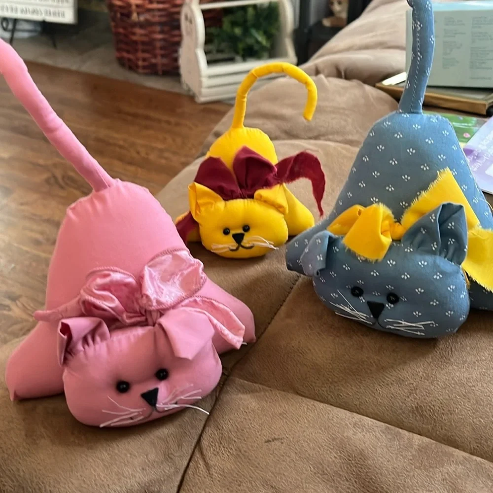 Three Handmade Vintage Fabric Stuffed Cats
